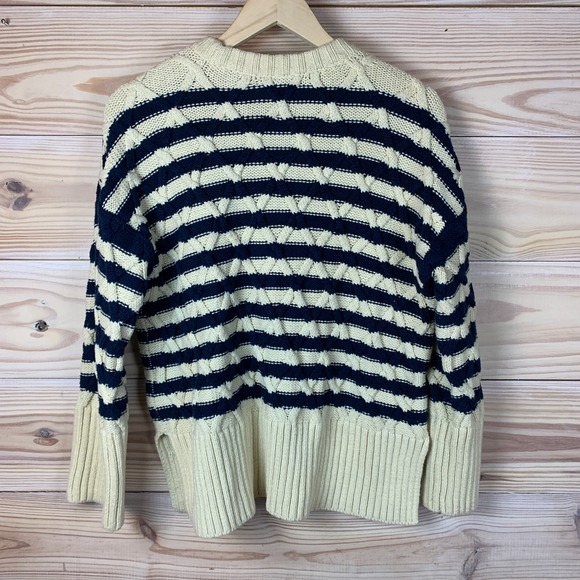 Madewell Cable-Knit Oversized Sweater Small Navy Stripe Preppy Nautical Chunky - Picture 9 of 14
